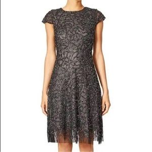 Ml Monique Lhuillier Broken glass beaded black dress